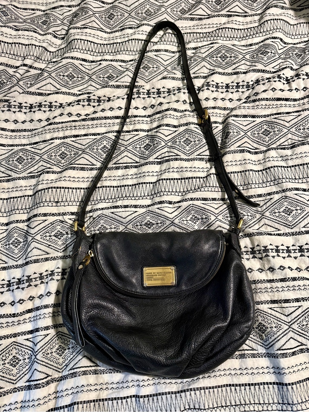 Marc Jacobs Black Leather Shoulder Bag with Gold Plaque